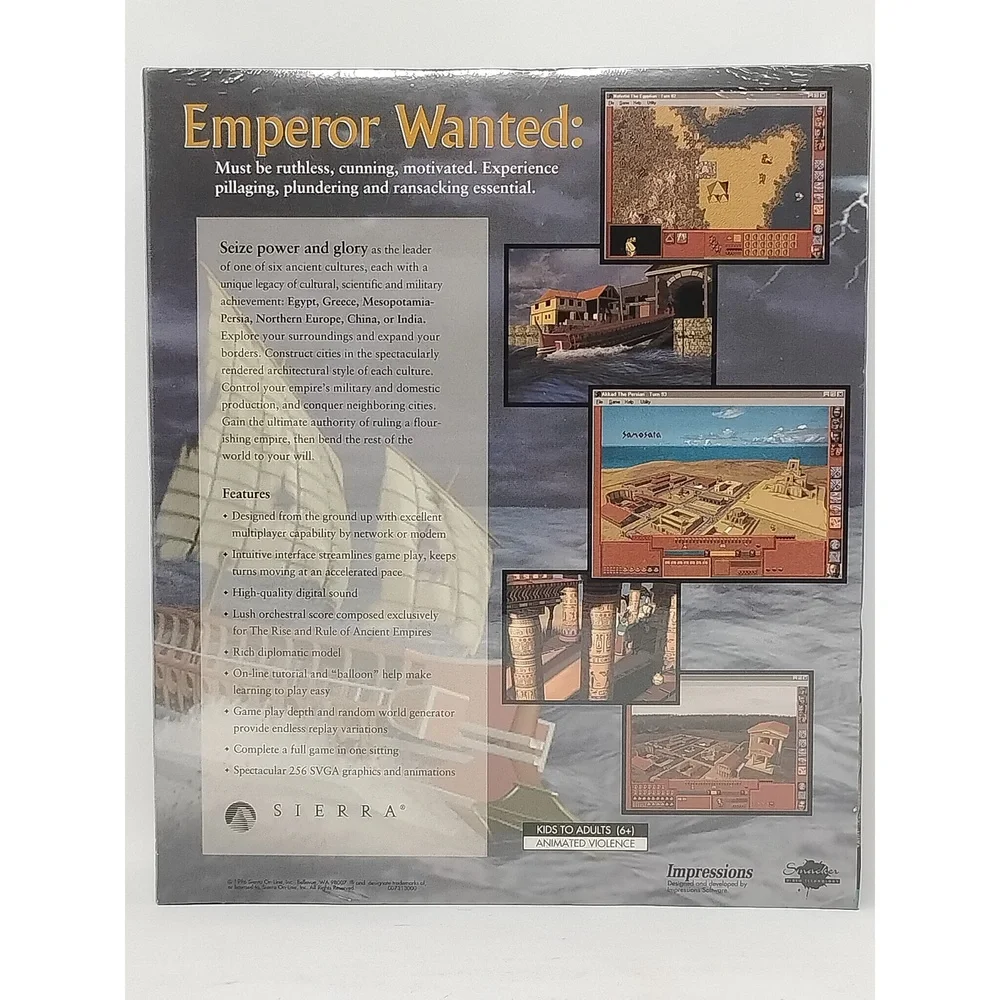 1996 Sierra The Rise & Rule of Ancient Empires PC Big Box Game Factory Sealed